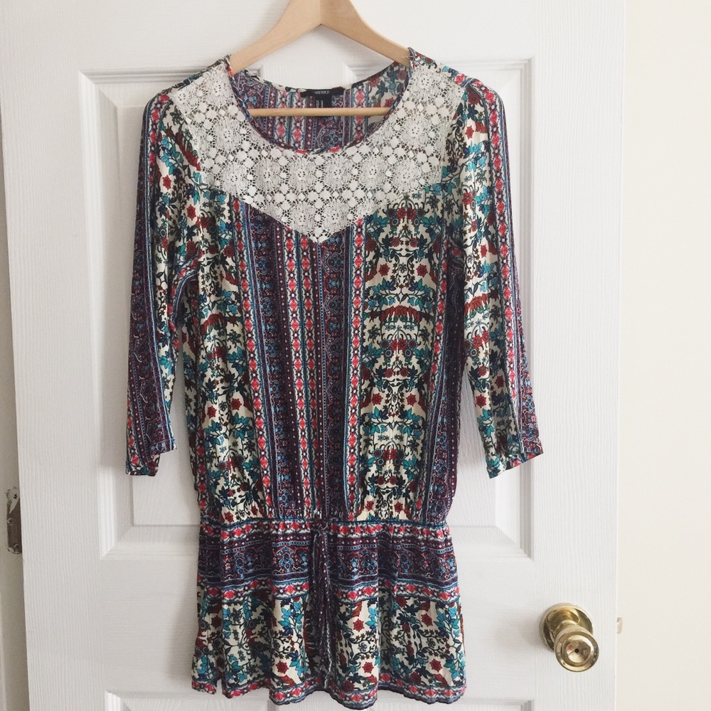 trendy F21 boho tunic w/ crochet detail